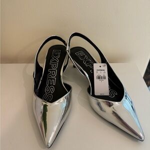 Express Kitten Heel Slingbacks - Metallic/Silver - Size 7 - New With Tags!